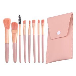 8 Pcs Artificial Fiber Plastic Metal Handle Travel Makeup Brush Set Pink